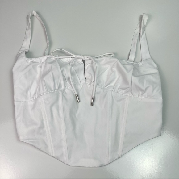Naked Wardrobe Gathered Lace-up Back Bustier Top in white Sz Medium - Picture 4 of 7